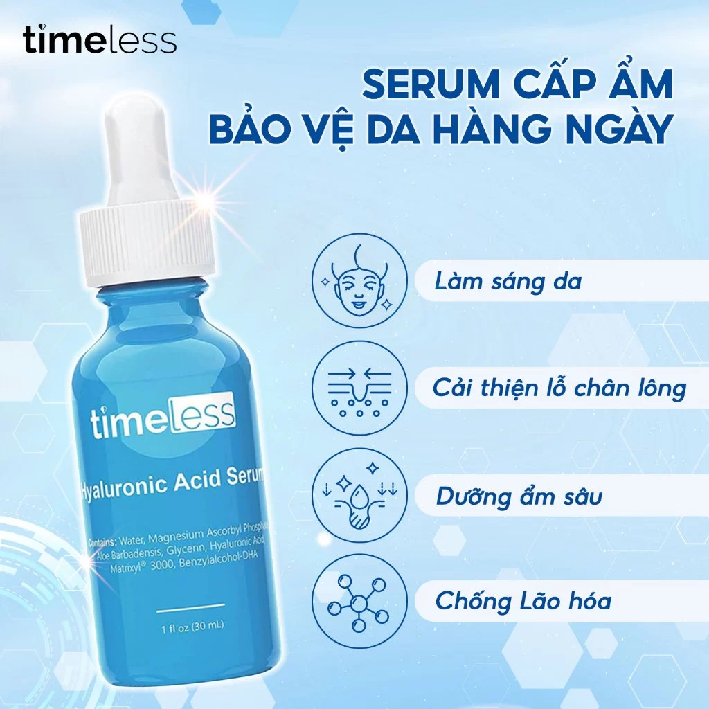 serum cấp ẩm Timeless Hyaluronic Acid + Vitamin C