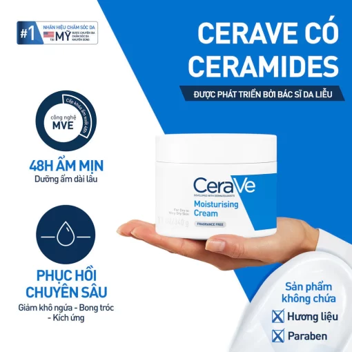 Kem dưỡng ẩm phục hồi chuyên sâu Cerave Moisturising Cream 340g - Hình ảnh 2