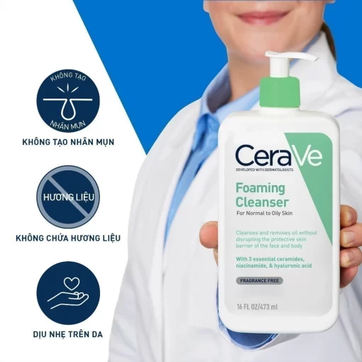 Sữa rửa mặt giúp làm sạch sâu, dành cho da dầu Cerave Foaming Cleanser 473ml - Hình ảnh 2